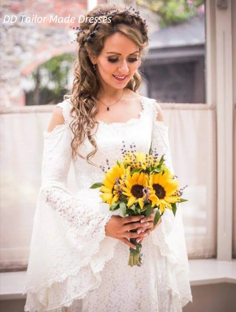 فستان زفاف Medievale Elvish بأكمام مضيئة طويلة من الدانتيل قبل رافالايت زي العرائس مشد عصر النهضة رداء مخصص