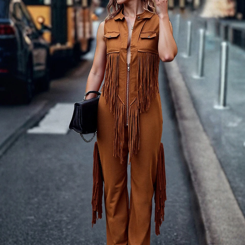

Women's Boho Jumpsuits 2025 Sleeveless Jumpsuit with Tassel Details and Ankle-Grazing Length for Rustic Getaways