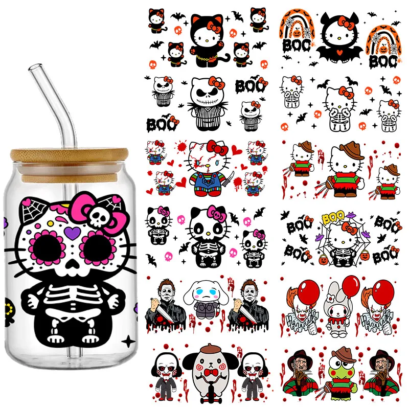 

Miniso Cute Hello kitty 16OZ UV DTF Cup Wraps Transfer Sticker For Glass Libbey Can Bottle Selfadhesive Washable DIY Custom