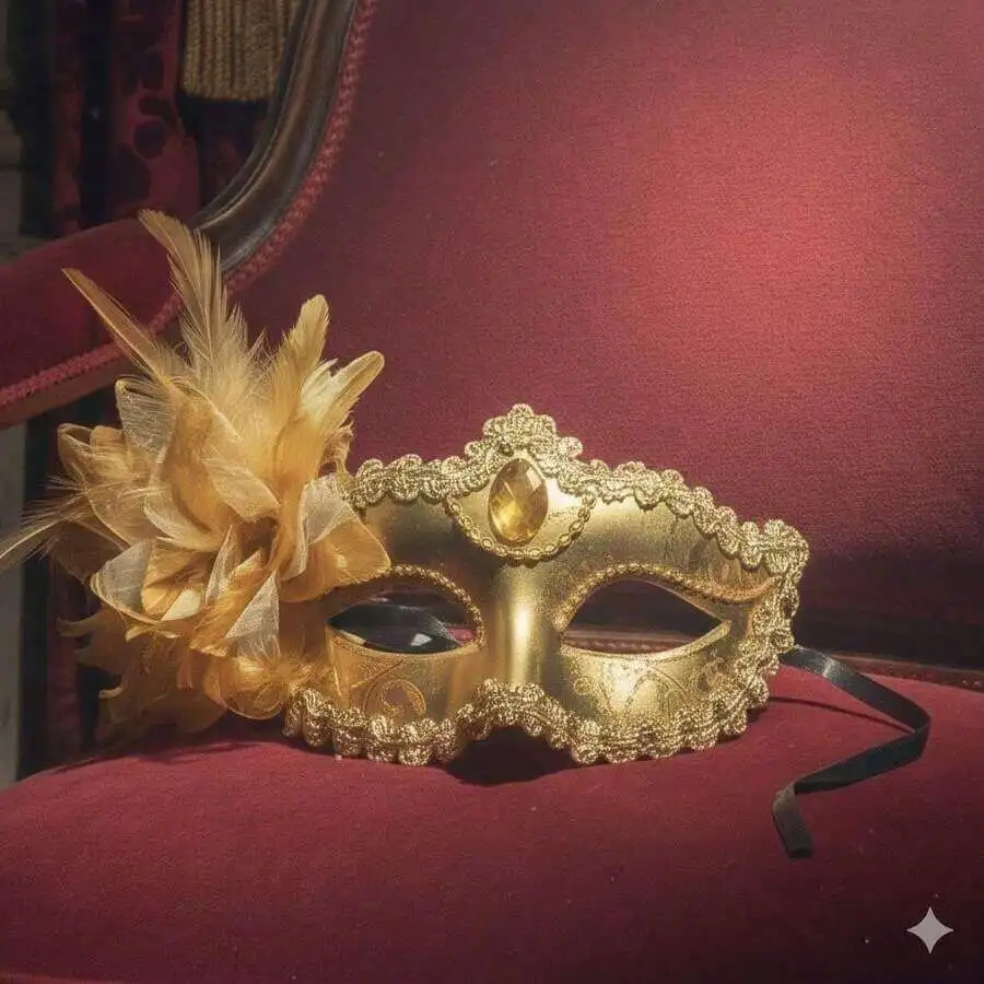 

Elegant Venetian Masquerade Mask With Feather Flower For Halloween Mardi Gras Costume Party