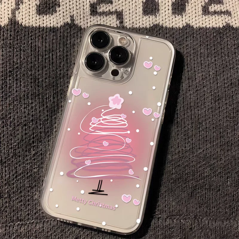 iPhone 16 15 Pro Max 17 11 13 14 Pro Max Plus 17 Air 12 Mini 16E用スマホケース 可愛いクリスマスツリー サンタ エルク 透明カバー