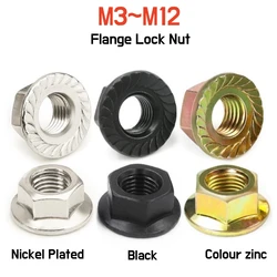 5~100pcs M3 M4 M5 M6 M8 M10 M12 Black Carbon Steel Serrated Spinlock Hex Flange Nut Nickel-plated Color Zinc Lock Nuts