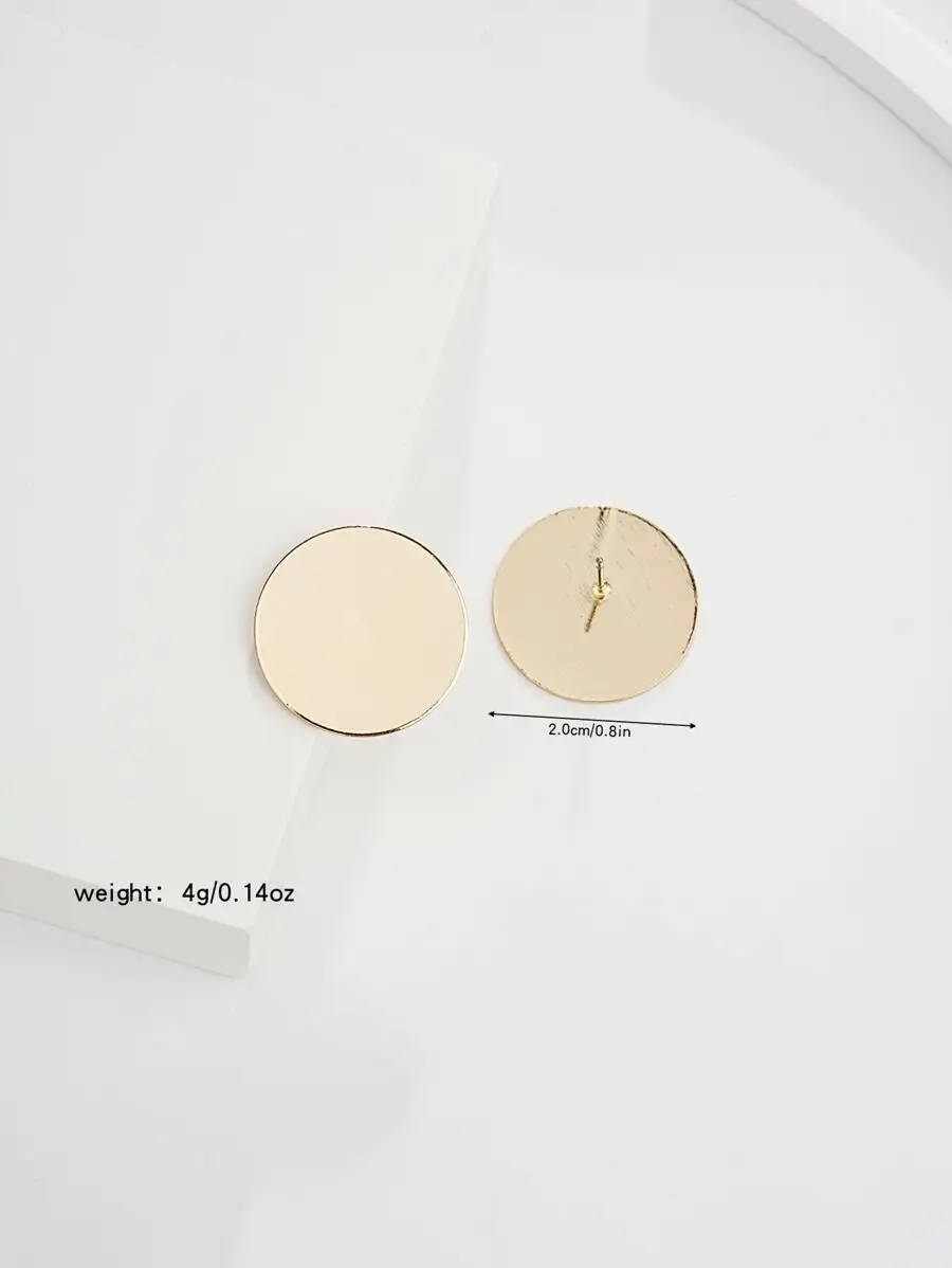 

Round Flat Gold-Tone Metal Stud Earrings With Mirror Finish For Daily Use