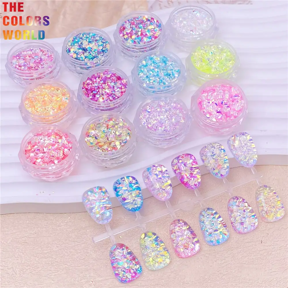 TCT-971 Iridescent Rainbow Scale Glitter Hexagon Squama Sequin Decorations For Nail Glitter Manicure DIY Holiday Cards Nails Art
