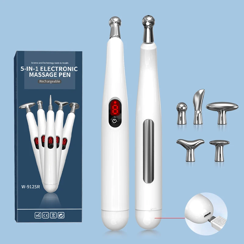 

Portable electric acupuncture massage pen, 9 levels of intensity adjustment,multiple massage heads, suitable for back and neck