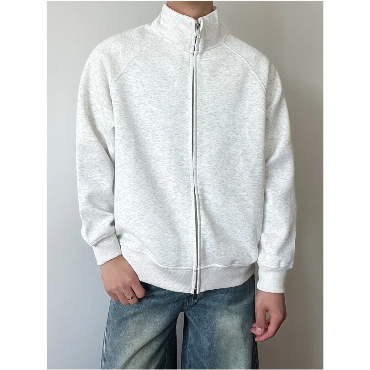 Men's Oversize Loose Casual Zipper Cardigan Spring Autumn Basic Style Hooded Top Trendy Brand Youth Popular Polyester Fiber