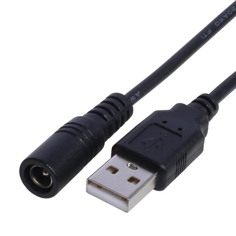 USB to DC 5V Power Cable Cord USB Type A Male to 5.5x2.1mm Female DC5V Power Supply Plug Barrel Connector Charge Line Cable