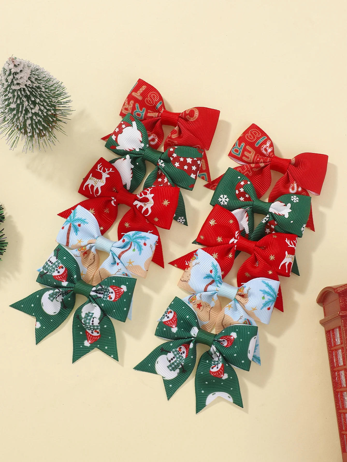 

10pcs 2.4'' Christmas Kids Hair Bows Clips Festive Handmade Snowflake Bowknot Hair Accessories Cheerful Hairpins for Girls