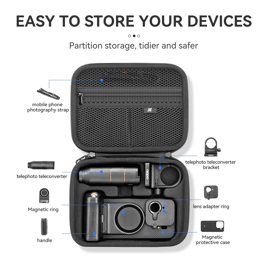 Torba/etui XFJI ze skóry PU, odporna na upadki, twarda obudowa, torebka na akcesoria fotograficzne do OPPO Find X9/9 Pro — zdjęcie produktu 2