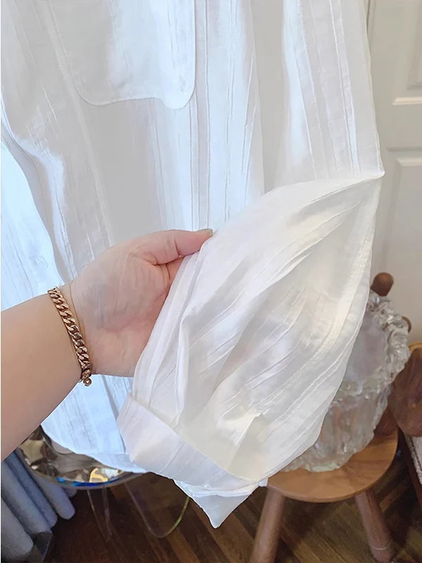 Weiße Spitze mit Kapuze IRT Damen Sommer lässig dünn lang Sve Sonnenschutz Loose Fit Top Vintage Pendeln Sle Button Detail