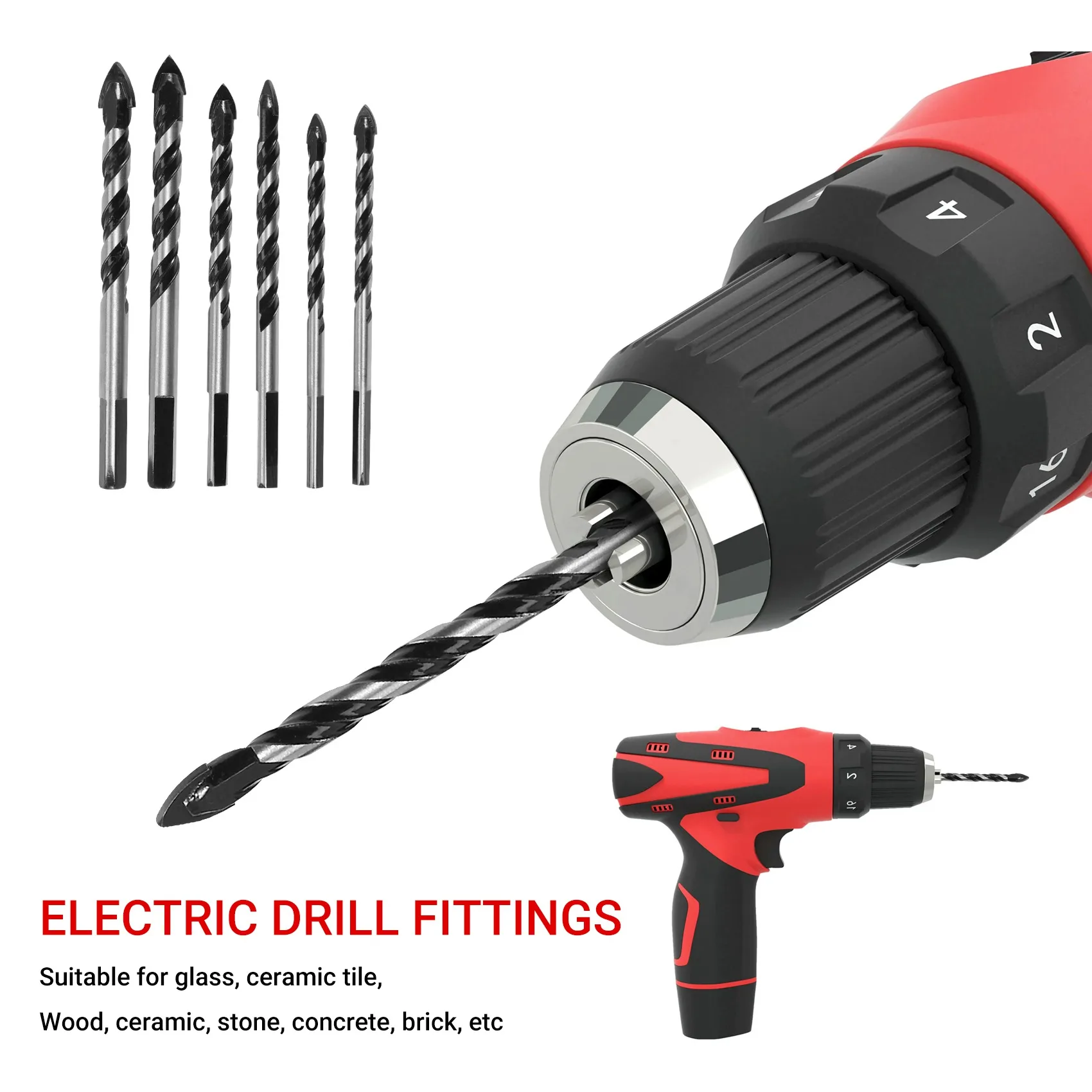 

A53Q-6PCS Tile Drill Bits,Masonry Drill Bits Set For Glass, Brick, Concrete, Wood Tungsten Carbide Tip For Wall Mirror A