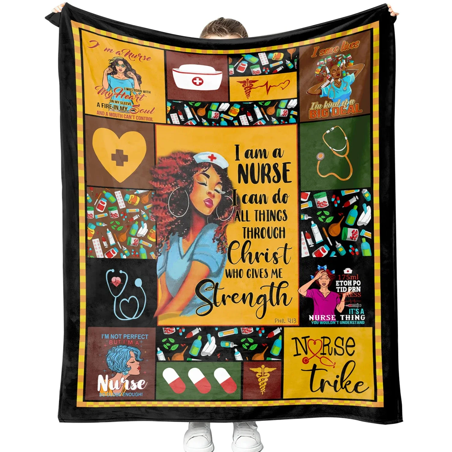 Black Nurse Gift Blanket for Women Soft Flannel Throw Blanket for Black Nurses Graduation Gift Retirement Gift for African Nurse