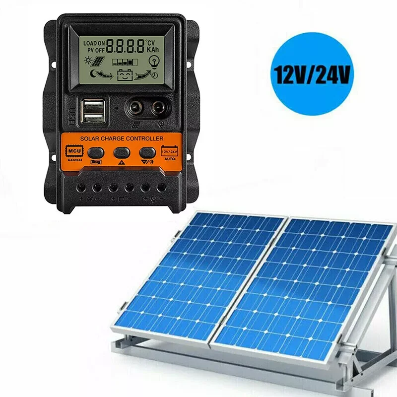 

12V/24V Solar Panel 30A Battery Charge Controller LCD Regulator Dual USB PWM Electronics Car Accessories Battery Charging Units