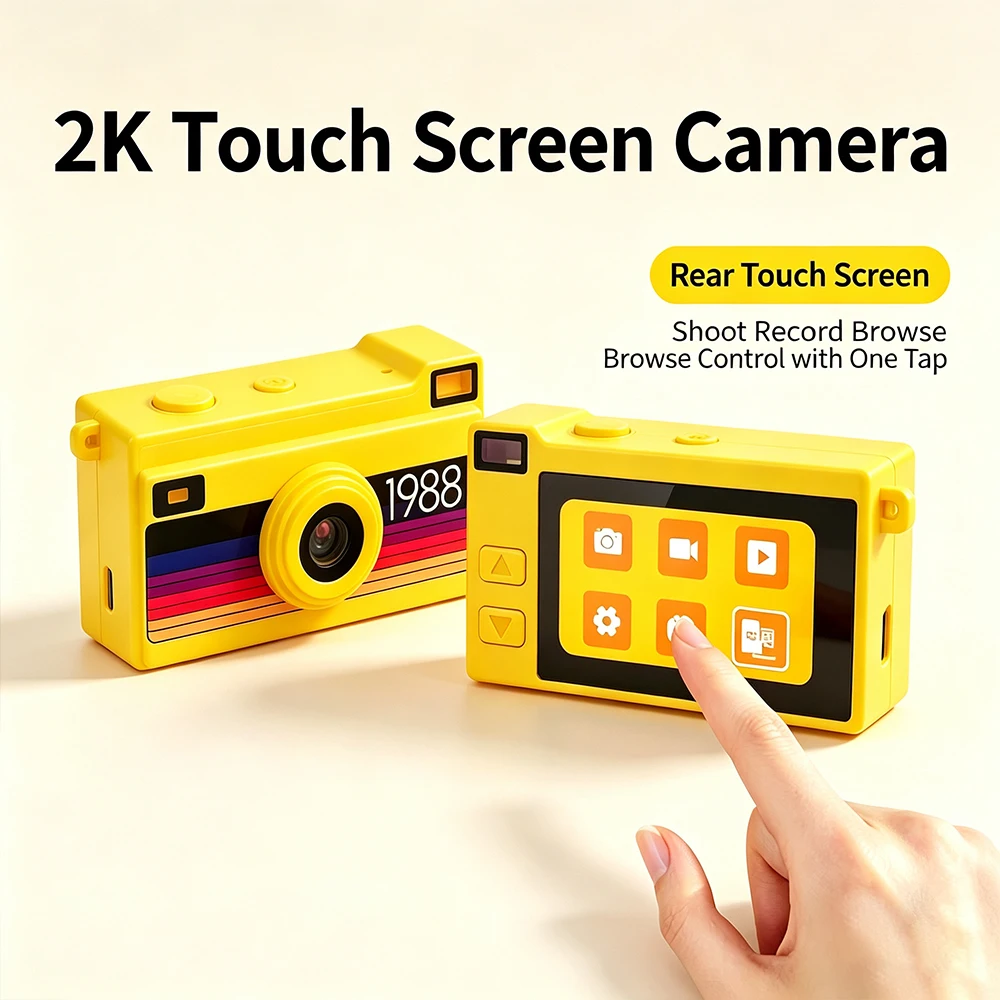 Mini Retro Digital Camera 2K Touch Screen Keychain Camera Portable Pocket Camcorder With Vlog CCD Camera Pendant Gift