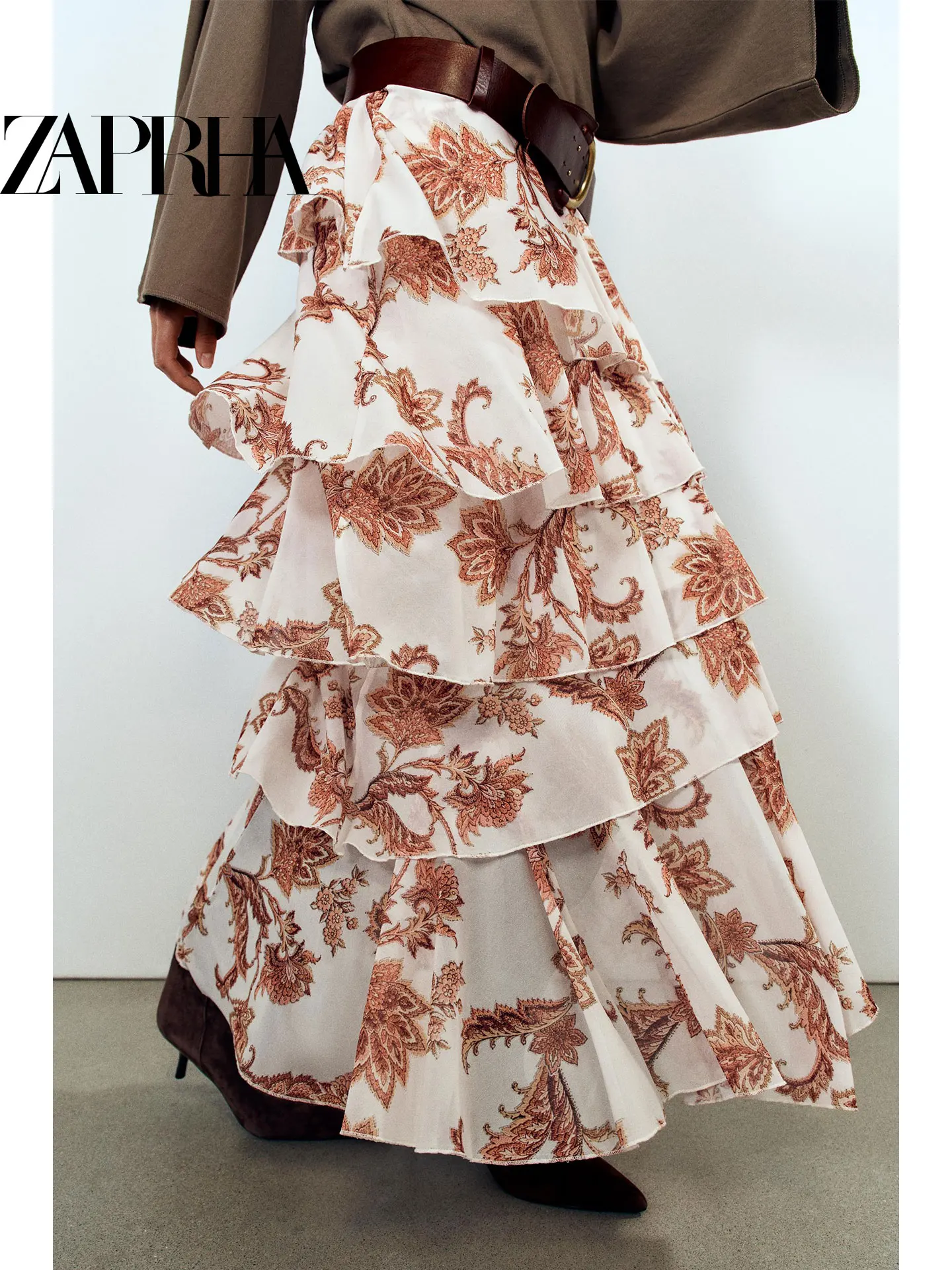 Paisley Print Multi-Layer Cake Half Skirt Mid-Waist Irregular Hem Bohemian Holiday Skirt Women's Loose Fit Other Material Blend