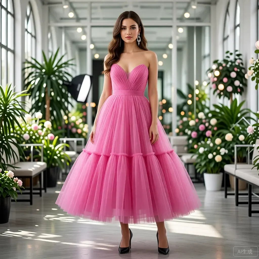 

Pink High Waist Tiered Tulle Skirt Elegant A-Line Midi Skirts Layered Chiffon Long Gown Sweet Gothic Lolita Fairycore Aesthetic