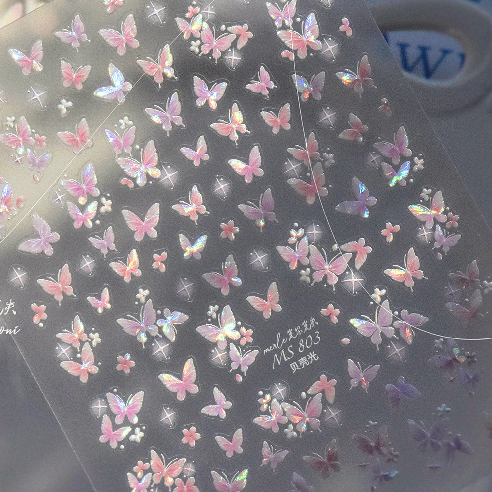 Enchanting Purple Butterfly 5D Nail Art Sticker Shiny Flower Petals Bowknot Animals Insects Adhesive Decoration Manicure Decal