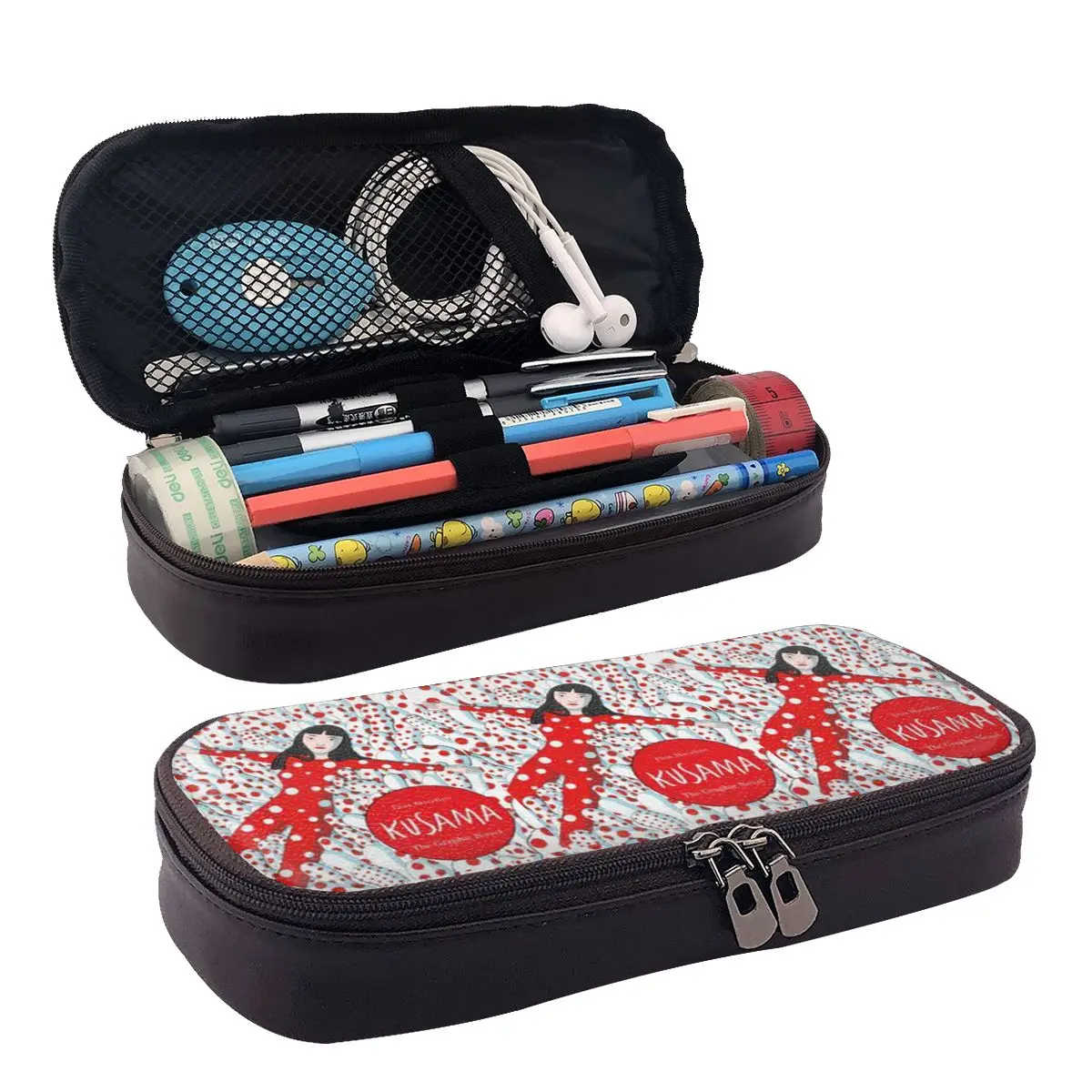 Yayoi Kusama Abstract Painting Leather Pencil Case for Kids School Pen Box Pencil Bag Stationery Supplies Pen Holder Bag