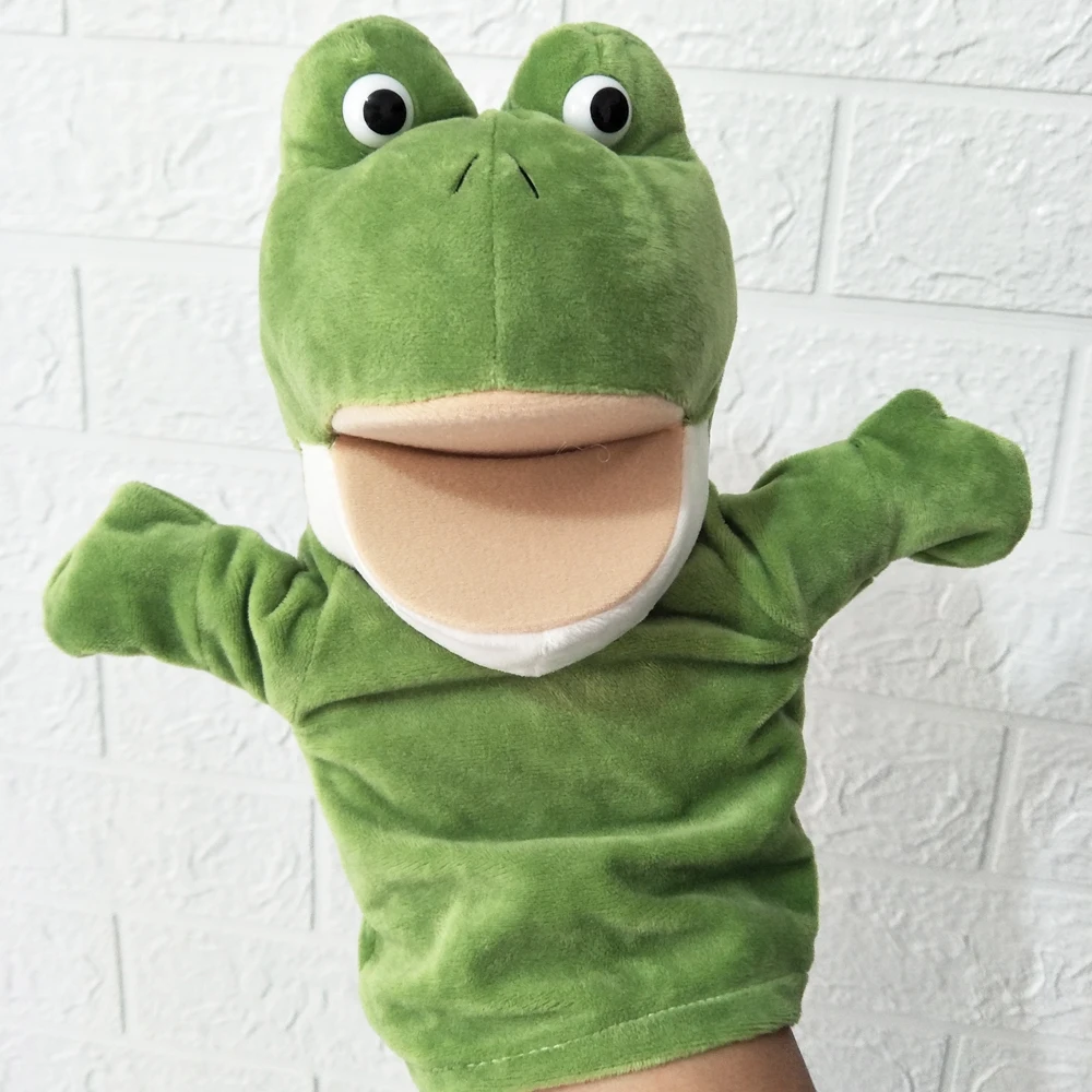 Weiches gefülltes Geschenk, niedliches grünes Frosch-Handpuppen-Plüschtier mit offenem Mund für Kinder