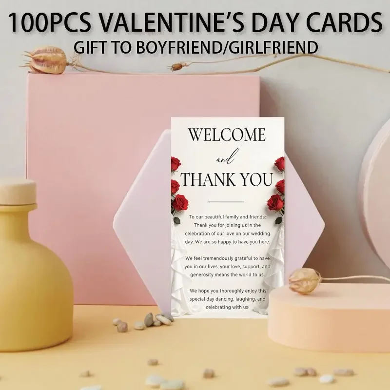 100pcs Modern Wedding Thank-you Card Set, Elegant Chiffon&thank-you Words, Suitable for Wedding/anniversary Gifts
