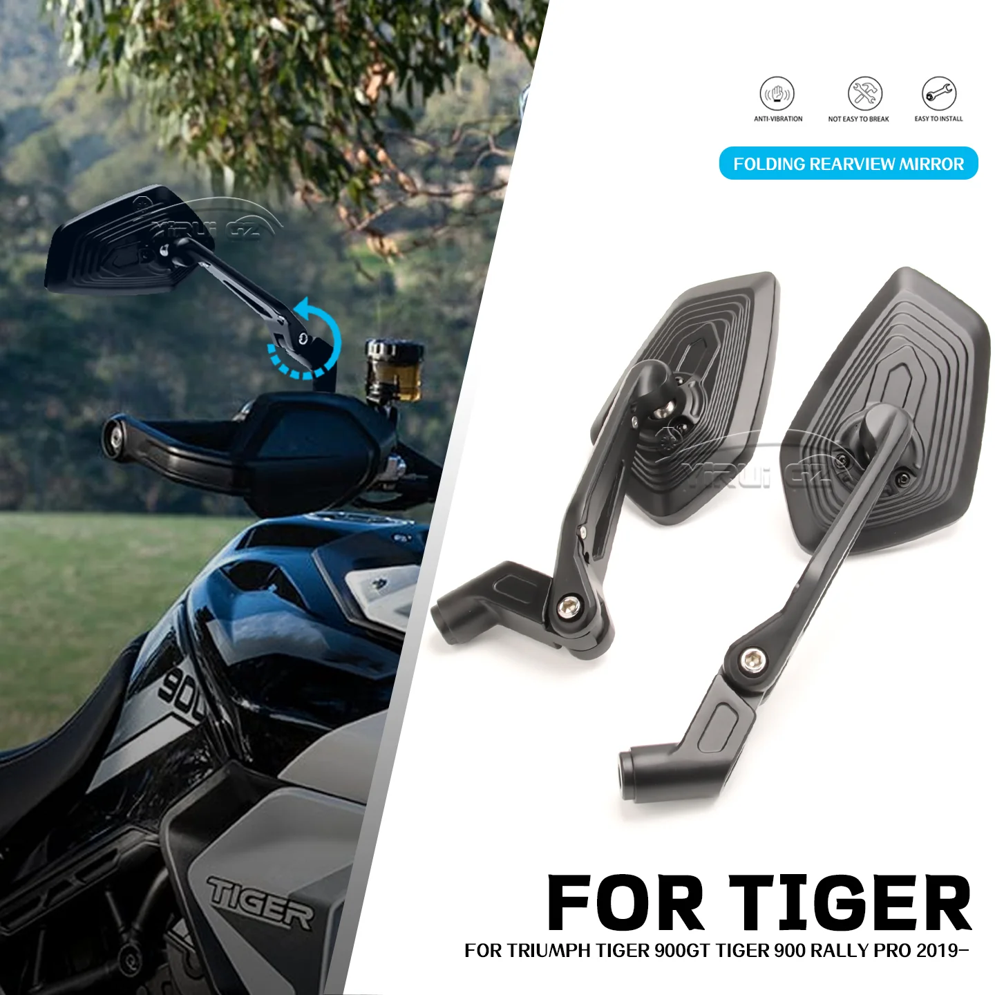 For Triumph Tiger 900GT Tiger 900 900 RALLY PRO 2019- Motorcycle Rearview Mirror Aluminum Adjustable Side Rear View Mirror 900GT