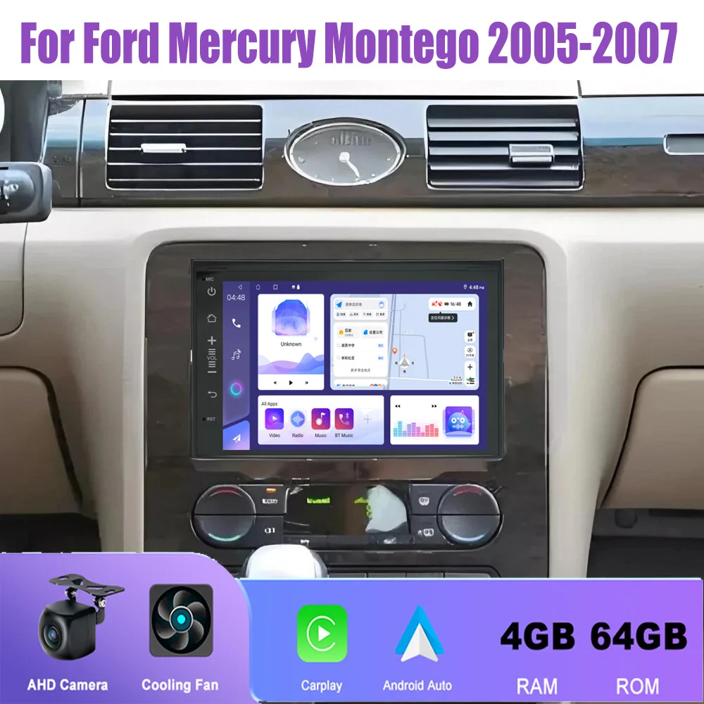 

7”For Ford Mercury Montego 2005-2007 Car Stereo Radio Apple Carplay Android 15 Head Unit FM BT Reversing Image