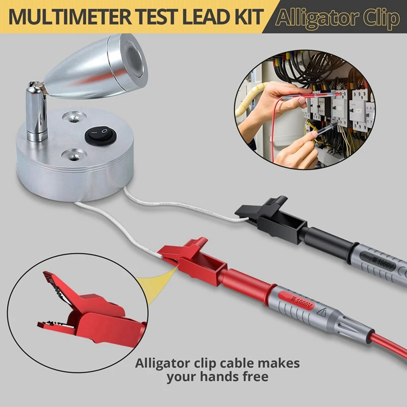 Kit de cables de prueba múltiples, multímetro eléctrico, cable de prueba con pinzas de cocodrilo, sonda de prueba, conector Banana de resorte