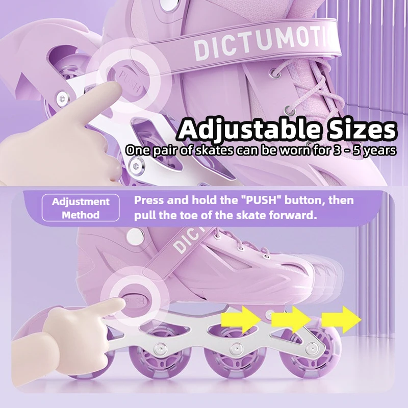 أطفال حذاء تزلج بعجلات للمبتدئين شفرات دوارة قابلة للتعديل للبنين بنات سن 6-12 مستوى الدخول أحذية التزلج في الهواء الطلق المهنية