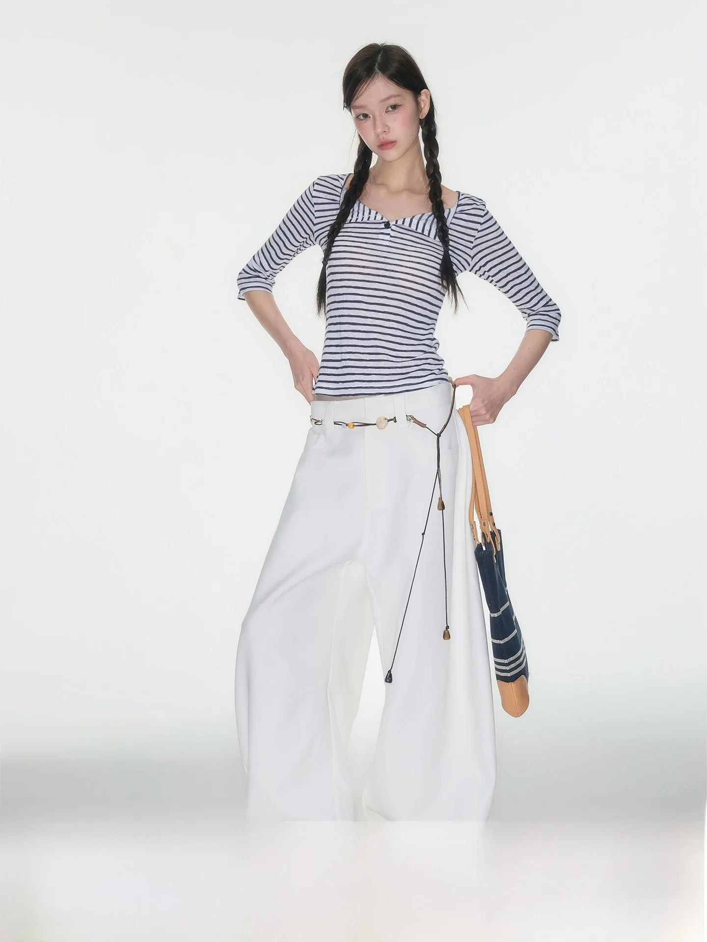

Luamoss Nautical Diary Трикотажные полоски с V-образным вырезом и прозрачной основой средней длины Slim Fit для поездок на работу Полиэстер Смесь хлопка