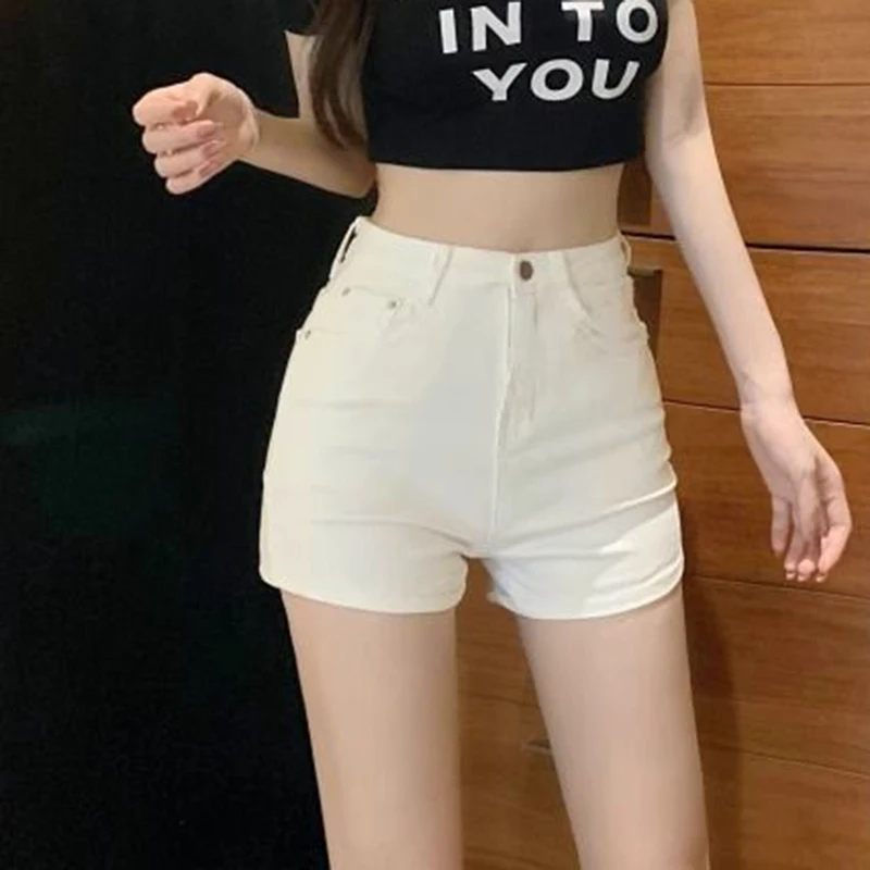 

Summer Lady Ins Fashion High Waist Shorts Hot Sale Female Classic White Denim Pants Girls Leisure Thin Short Jeans
