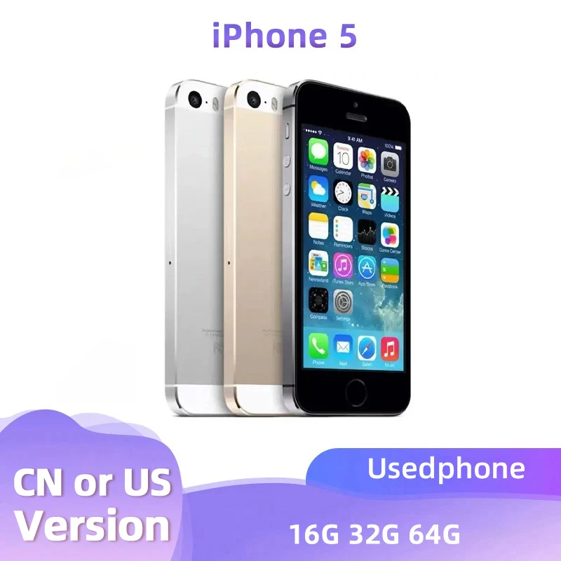 Used Original Apple iPhone 5 Unlocked Cell Phone iOS 16/32/64GB Silver Black For Option 4.0
