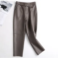 Women's Sheepskin Leather Pants Autumn Winter Slim Pants Office Lady Pencil Pants Black Ladies Skinny Sheepskin Leather Pants Ti