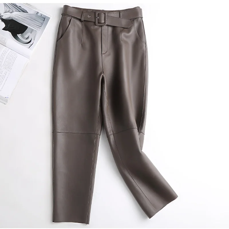 Damskie spodnie skórzane z owczej skóry Jesień Zima Slim Pants Office Lady Pencil Pants Black Ladies Skinny Sheepskin Leather Pants Ti