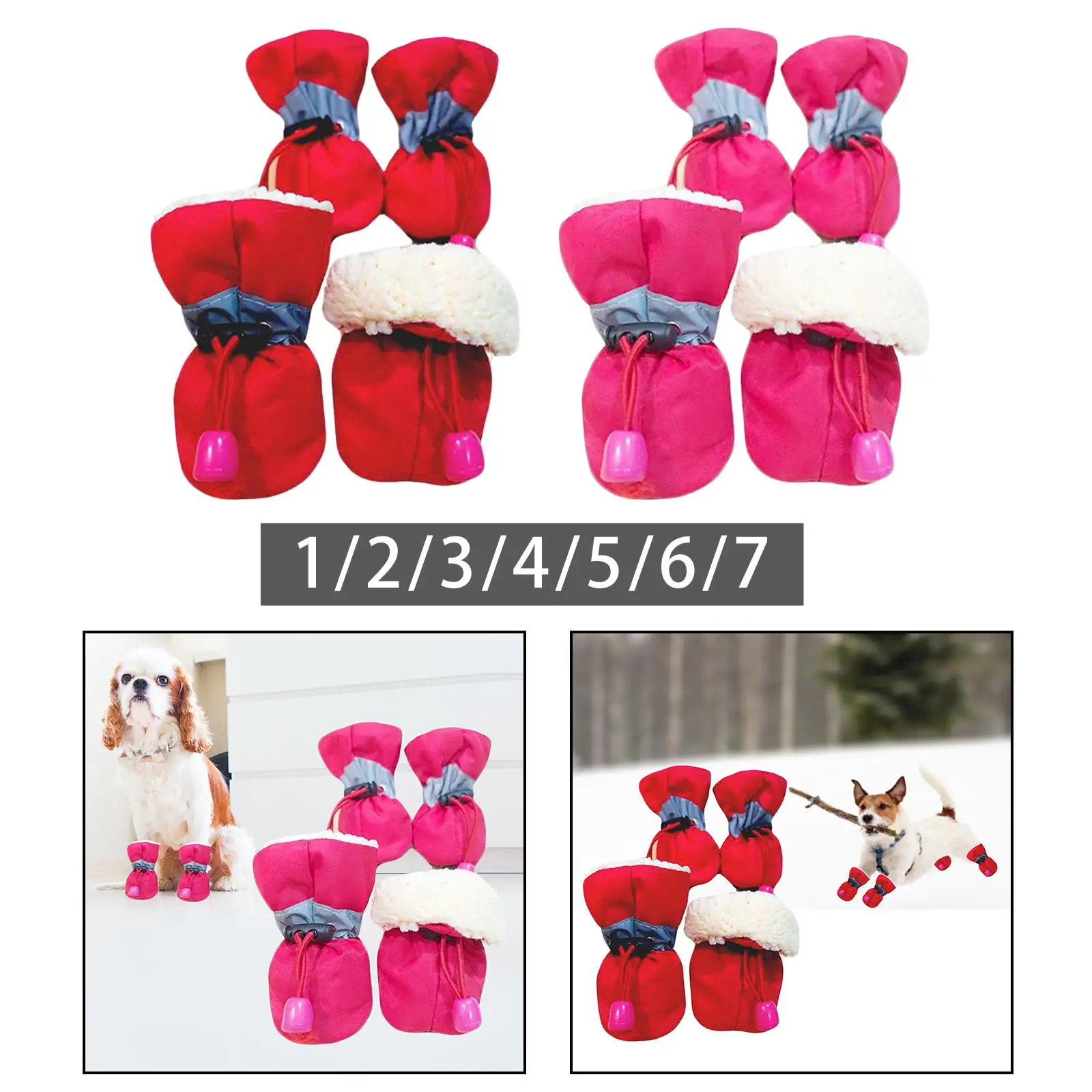4x Dog Boots Dog Shoes Puppy Booties Lightweight Non Slip Protector Reflective Adjustable for Walking Winter Snow Outdoor
