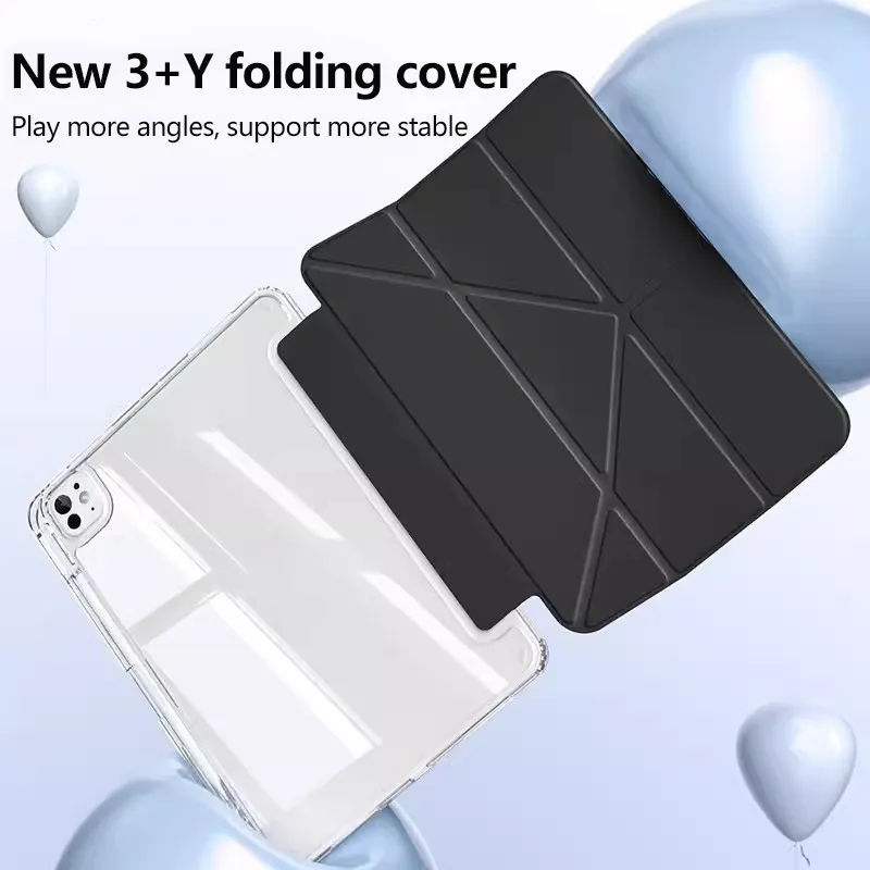 Y-funda plegable para iPad Air 11, 2024, Air6 Pro, 11, Air 5, 4, 3Pro, 2, 1, 10, 10,9, 10,2, 9,7, cubierta acrílica transparente con ranura para bolígrafo