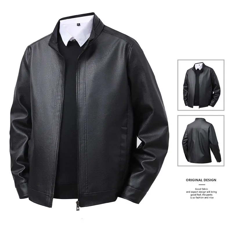 

Autumn Men PU Leather Jacket Stand Collar Windproof Breathable Motorcycle Sports Coat Spring Outdoor Travel Casual Bomber Jacket