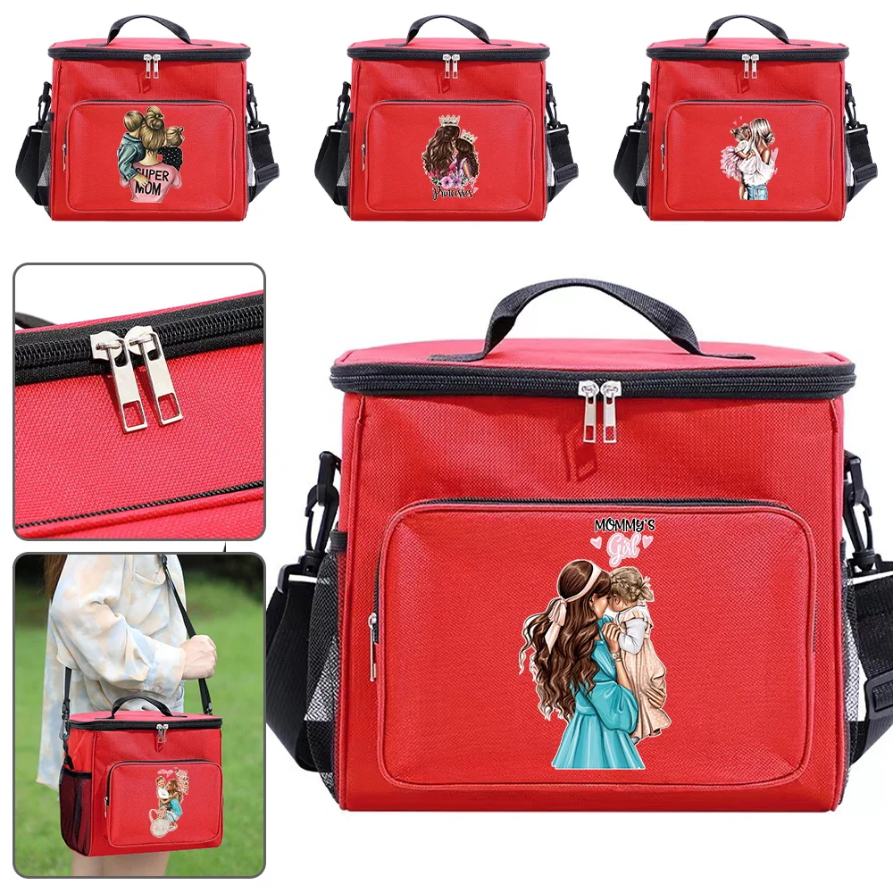 2026 Unisex Lunch Bag Thermal Pink Color - Aesthetic Dinner Box with Waterproof Design Mom Printing Series Lunch Box
