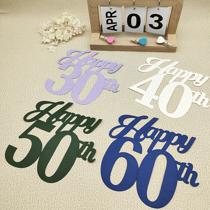 2022 New Happy 30th 40th 50th 60th 70th 80th Birthday Word Metal Cutting Dies for Scrapbooking Letter Phrase Stencil Card Making