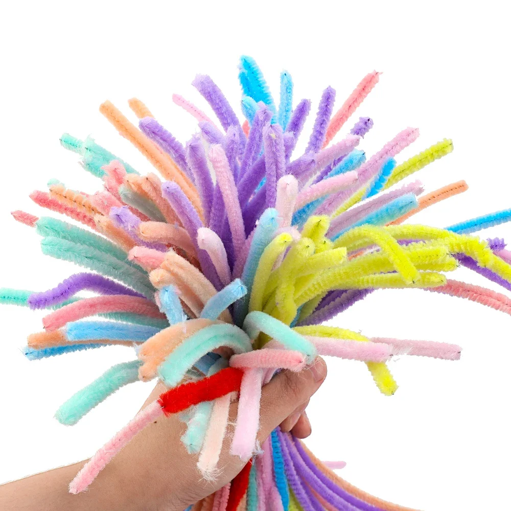 100PCS Colorful Plush Twister Stick Toys DIY Handmade Flower Bouquet Material Pack Encryption Plush Twister Stick Puzzle Toys