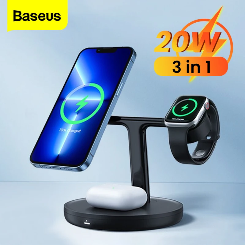 Baseus 3 in 1 Magnetic Wireless Charger Stand For iPhone 14 13 12 Pro Airpods Phone Fast Charge Dock Station For Apple Watch 8 7