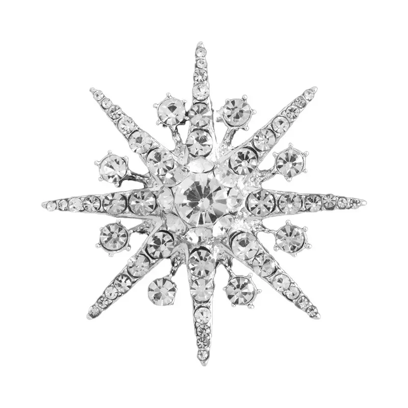 New High-end Rhinestone Star Brooch Sparkling Crystal Snowflake Lapel Pin Fashion Jewelry Brooches for Women Christmas Gift