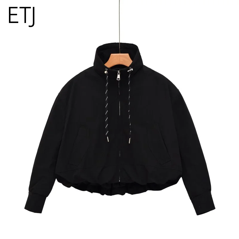 ETJ 2026 Damen Polyester Gefütterte Jacke mit Stehkragen, Kordelzug an der Taille, Oversize Pufferjacke, Kurze Windjacke – Detail 12