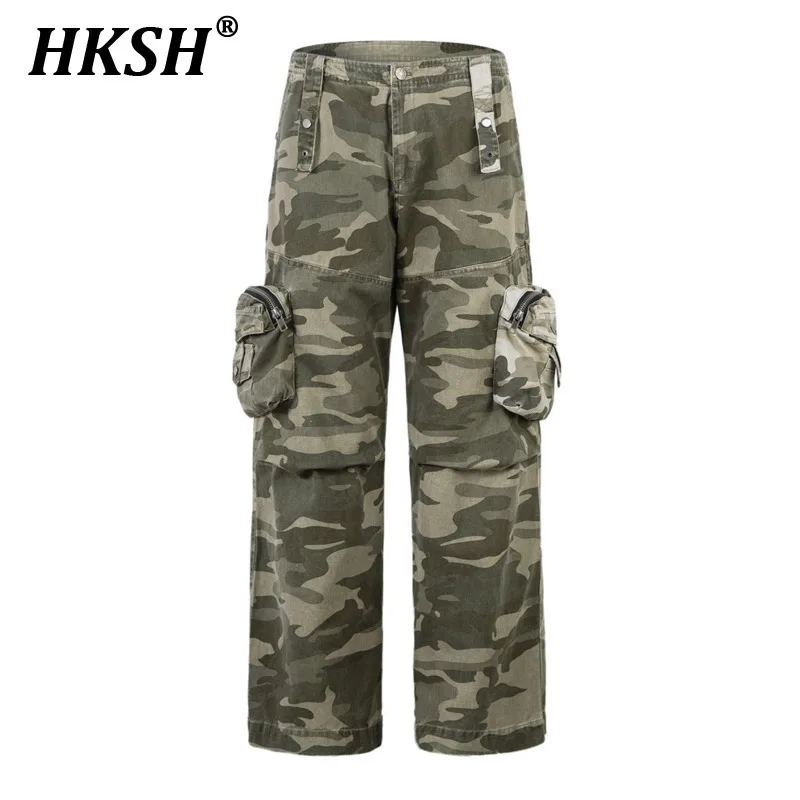 

HKSH Mountain Camouflage Tactical Cargo Pants Men Tide Punk Chic Ins Outdoor Pocket Zipper Pleated Design Straight Trend HK4955