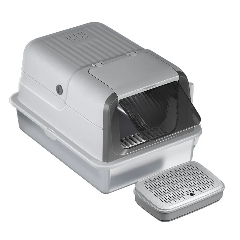 stainless steel cat litter box oversized semi-closed cat toilet anti-splash and scratch-resistant cat litter box