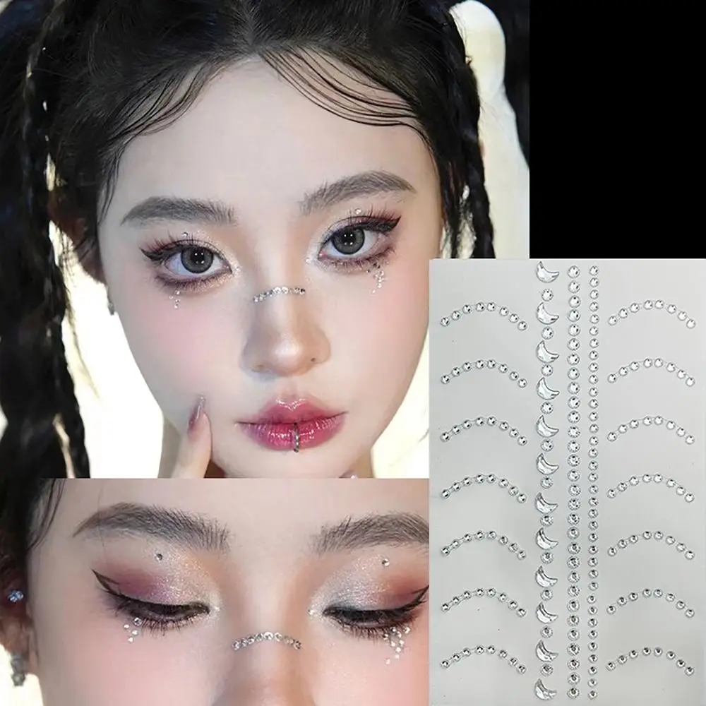 Shinny Face ตกแต่ง Face เครื่องประดับสติกเกอร์ดอกไม้ดาวหัวใจกาวอัญมณีสติกเกอร์แต่งหน้า Eye Shadow สติกเกอร์เด็ก