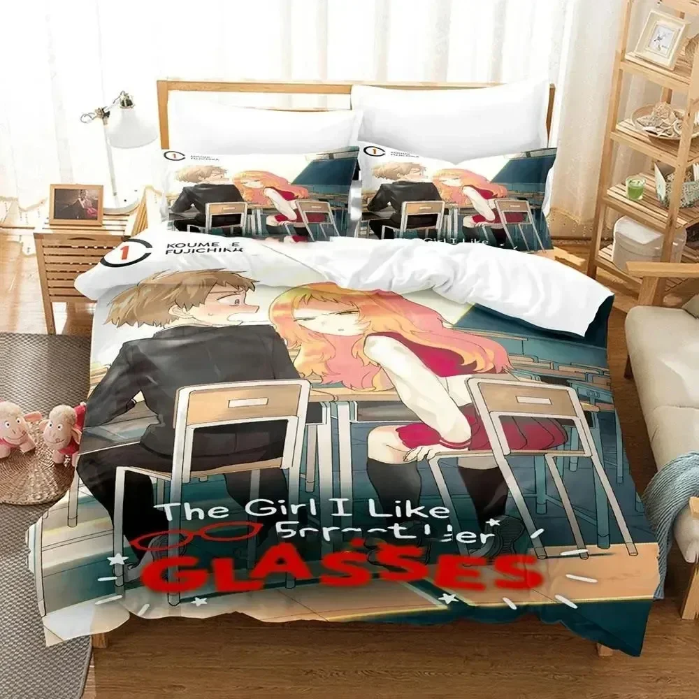 Luxury 2025 3D Print Anime Girl I Like Forgot Her Glasses Bedding Set Duvet Cover Bed Set Quilt Cover Pillowcase Queen Adult