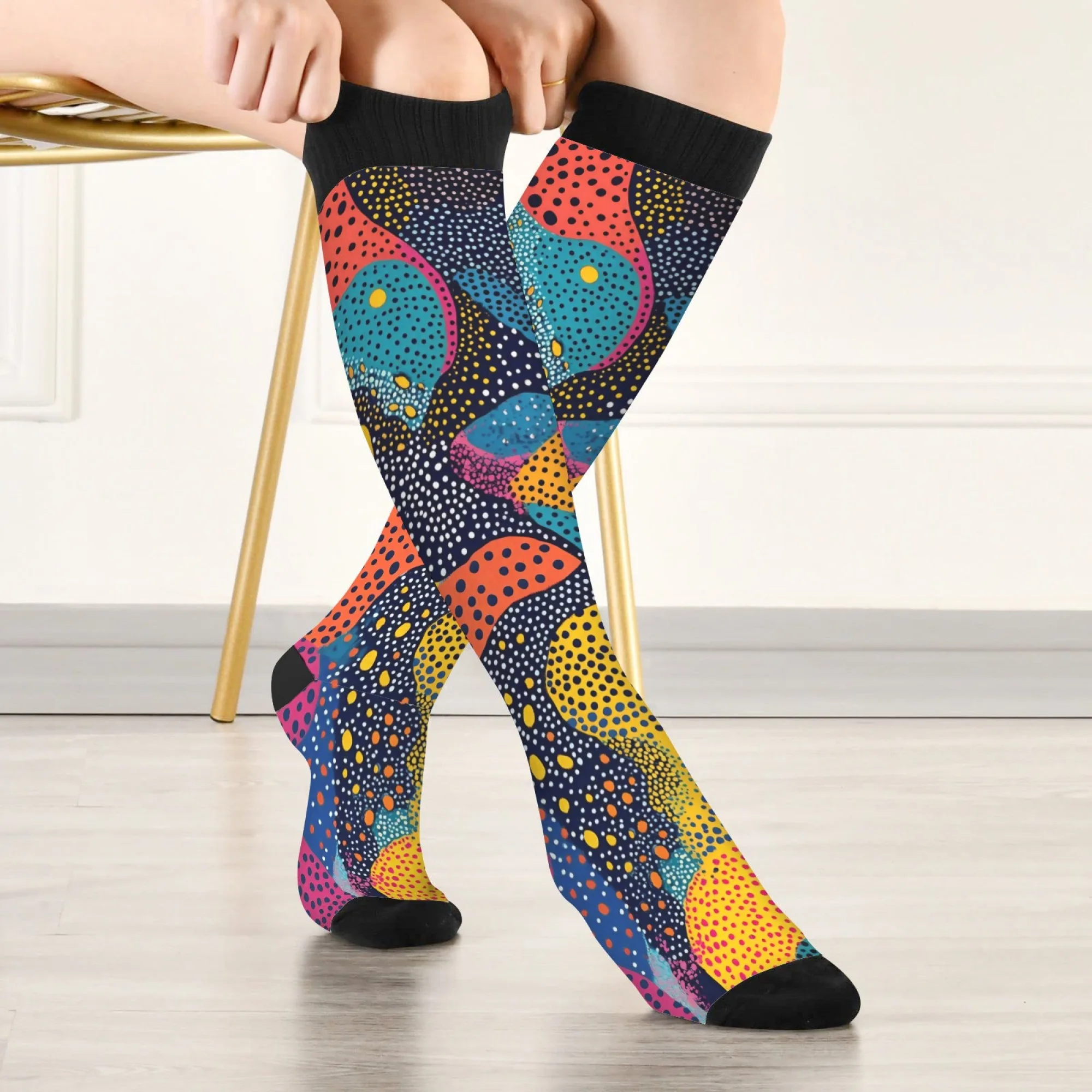 

Абстрактные чулки в горошек, новинка, забавные компрессионные носки, дышащие нескользящие унисекс, повседневные модные спортивные носки в стиле ретро