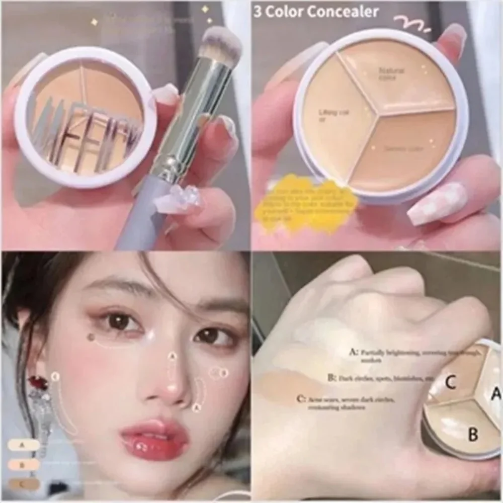 Palette de correcteurs hydratants 3 en 1, maquillage pour le visage, 3 couleurs, couvrent professionnellement les cernes sous les imperfections des yeux