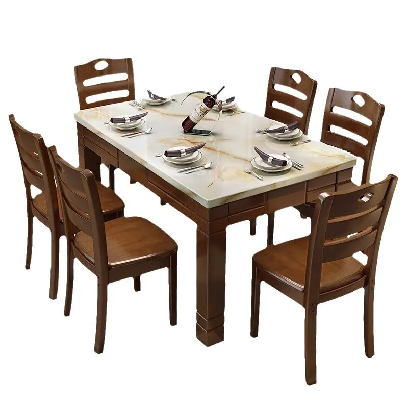 

Solid wood dining table and chair combination, small apartment, marble, western dining table, rectangle