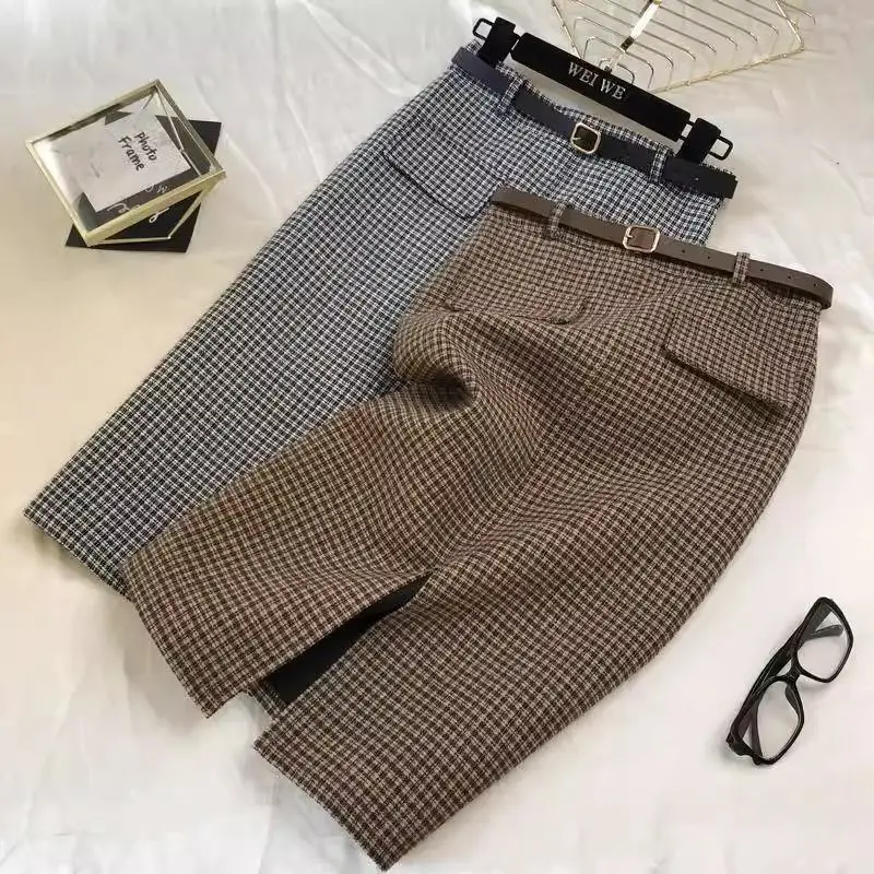 Korean Fashion Autumn Winter New Woolen Women Houndsto Zipper Split Simplicity Chic High Waist Midi Slim A-line Hip Wrap Skirt